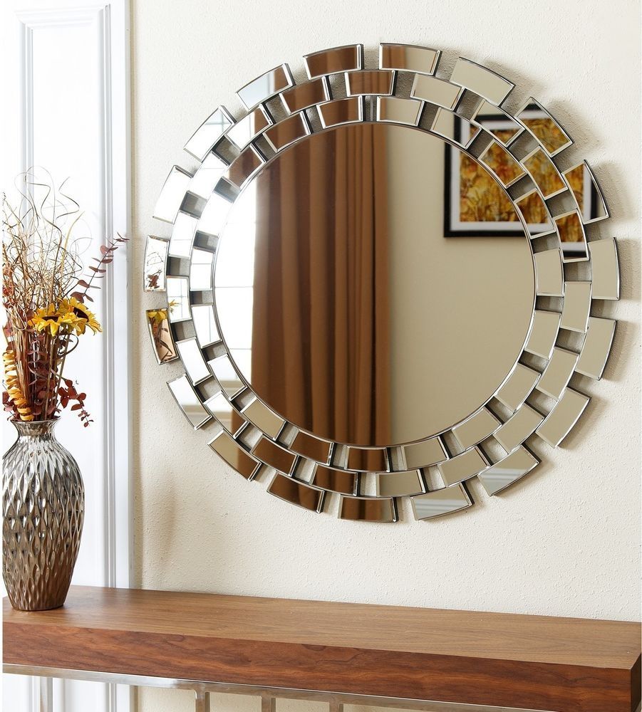 Living Room Crested Silver Wooden Wall Mirror For Living Room Pertaining To Unique Round Mirrors (View 10 of 15)