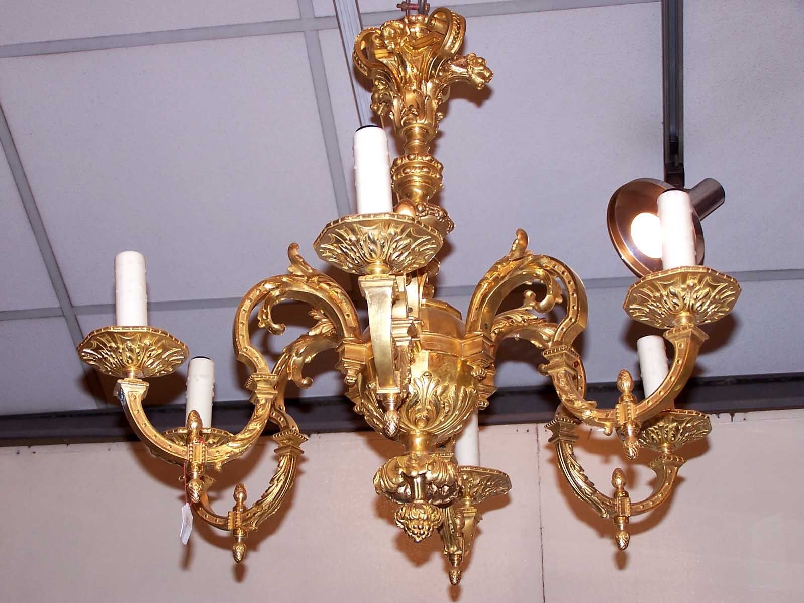 Louis Xiv Style Bronze Dore Six Arm Chandelier Inside French Bronze Chandelier (View 15 of 15)