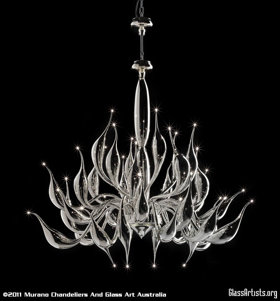 Lu Murano Silver Mirror Finish Chandelier 36 Light Modern Murano Intended For Silver Chandeliers (Photo 15 of 15)