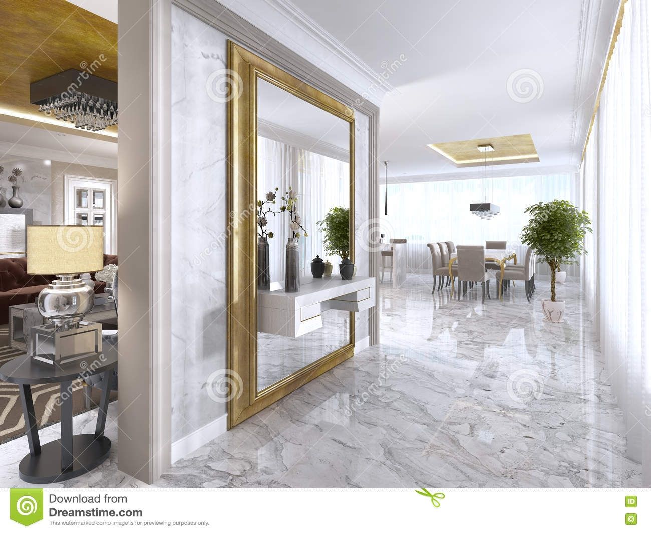Luxurious Art Deco Entrance Hall With A Large Designer Mirror With Large Mirror Art (View 15 of 15)