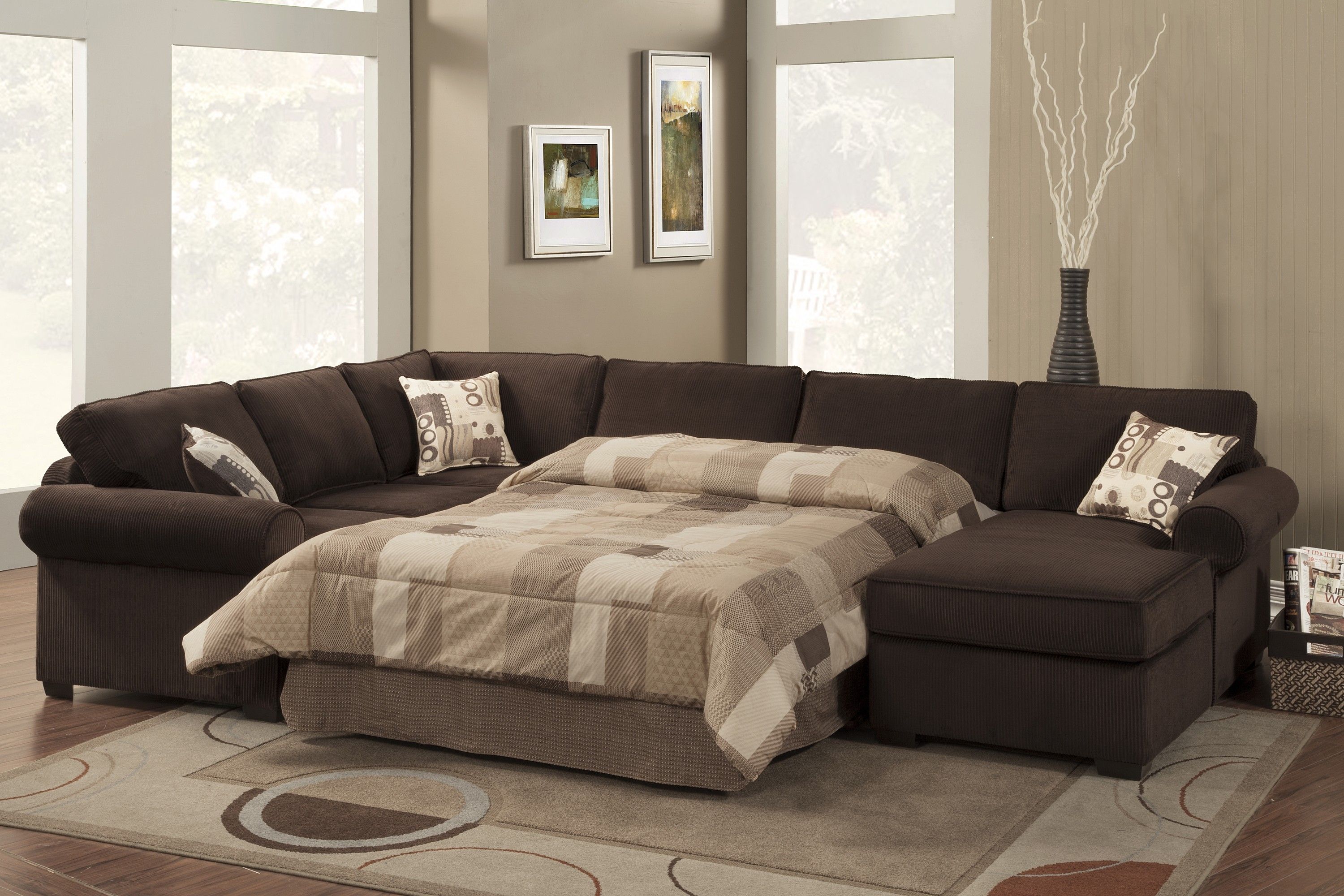 3 piece sectional sleeper pull out sofa bed
