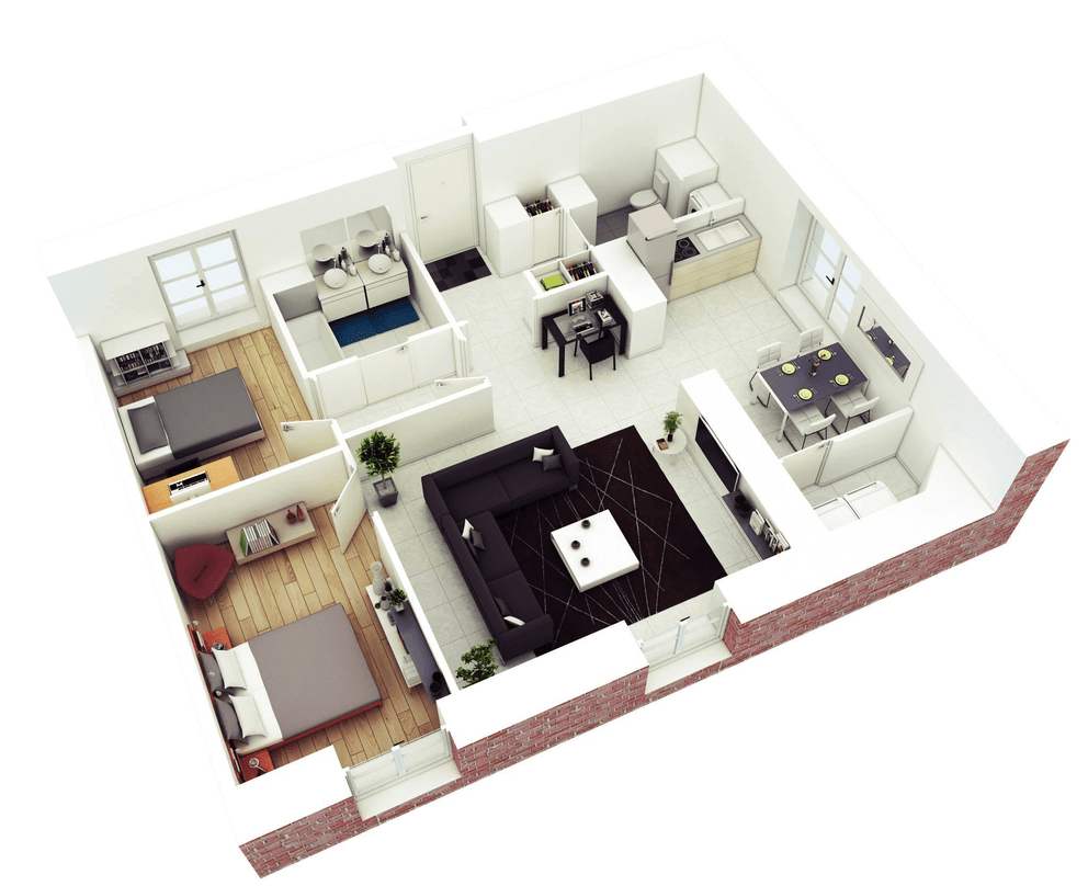 Image Gallery of 3D Two Bedroom House Layout Design Plans (View 12 of ...