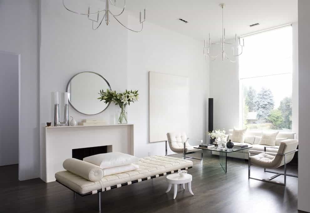 Featured Photo of Modern Living Room Remodel With White Walls and Dark Hardwood Floors