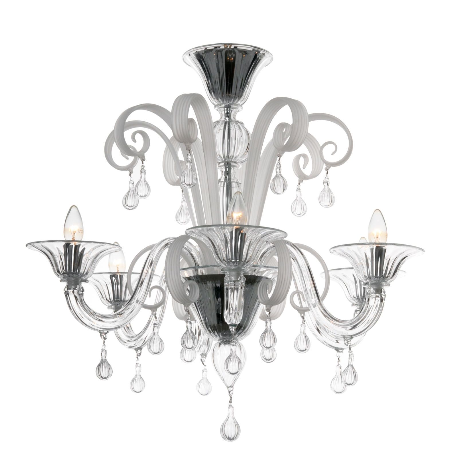Modern Murano Chandelier S5030l6 Clear White Glass Murano With Black Glass Chandeliers (View 9 of 15)