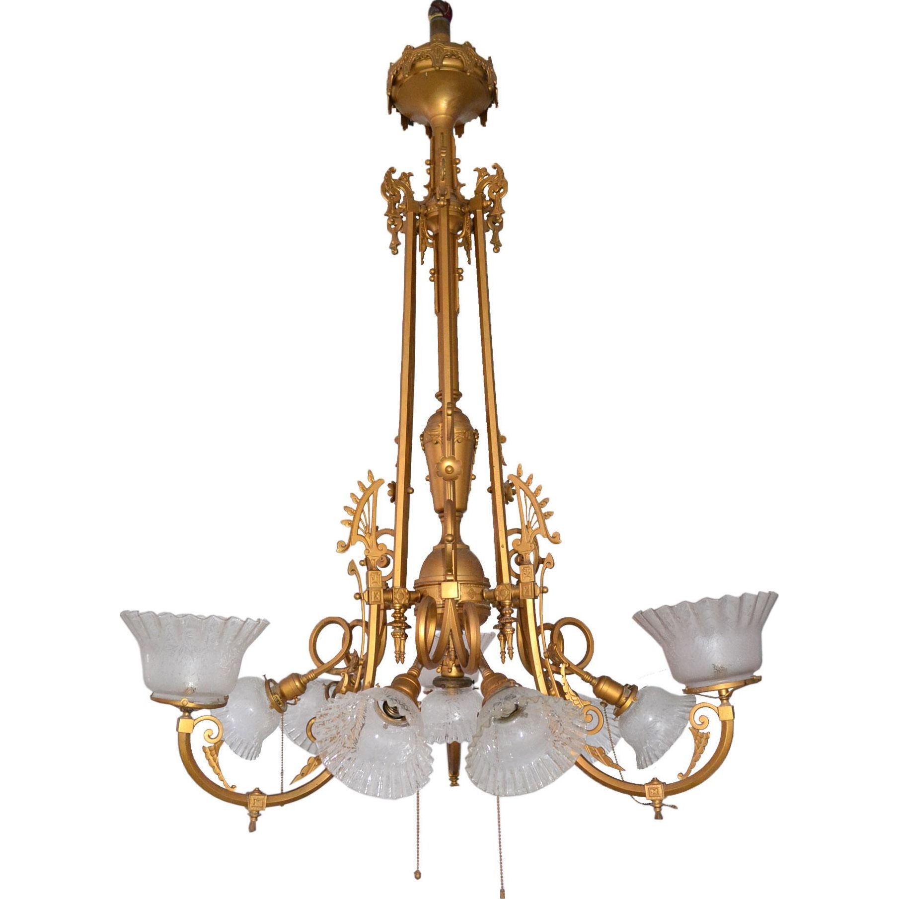 Multi Arm Victorian Gas And Electric Hanging Brass Chandelier With Inside Large Brass Chandelier (View 7 of 15)