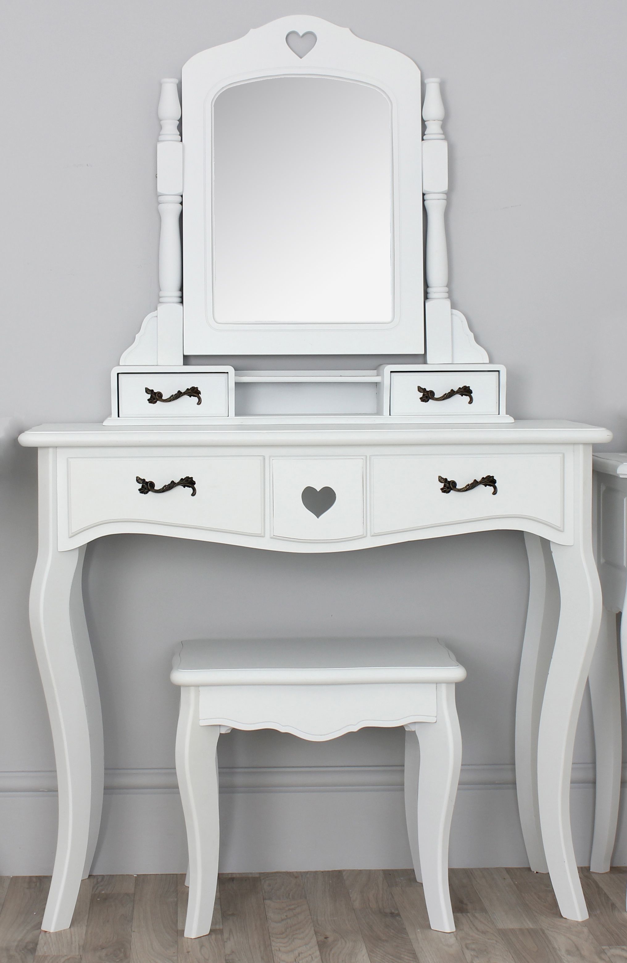 Narrow White Vanity Table With Four Drawers And Spinning Mirror For Small Table Mirror (View 4 of 15)