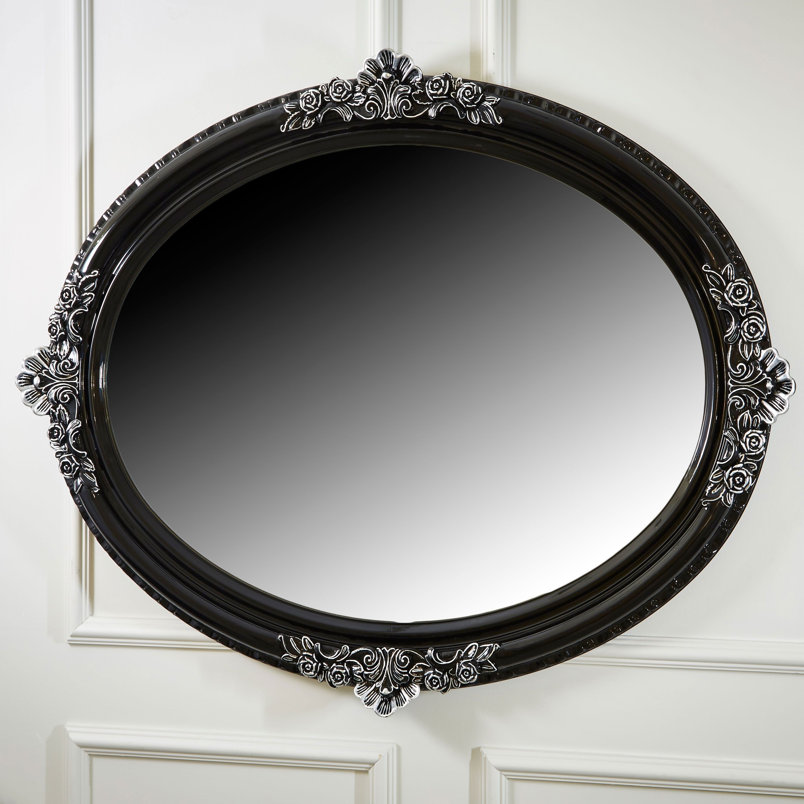 Ornate High Gloss Black Oval Mirror Juliettes Interiors With Black Oval Mirror (View 9 of 15)