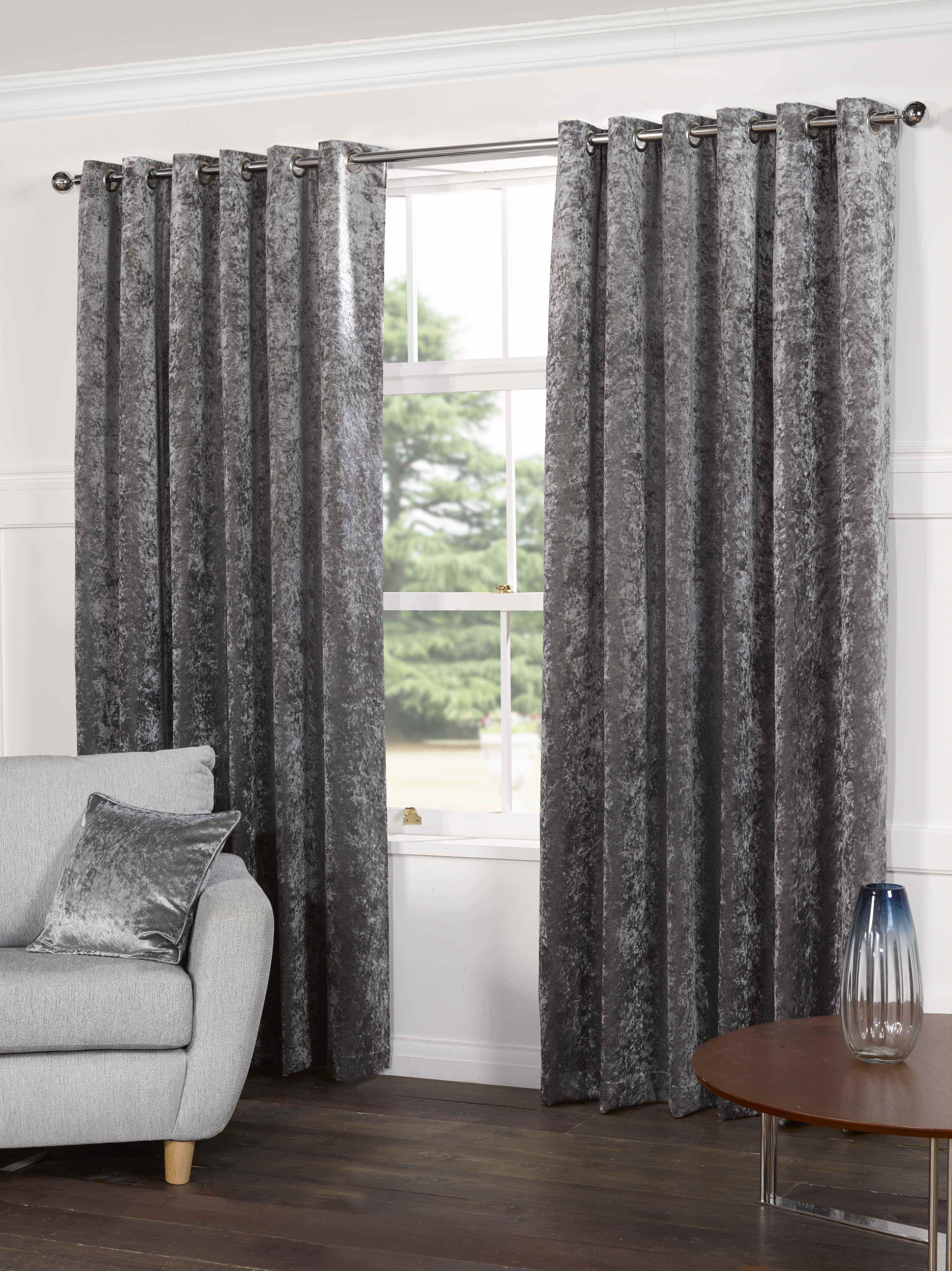 Plush Crushed Velvet Lined Ready Made Eyelet Ring Top Plain For Silk Ready Made Curtains (View 15 of 15)