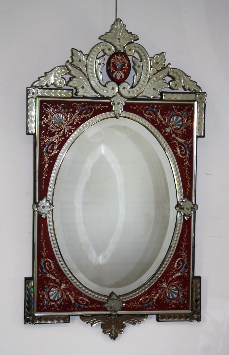 Rare Red Framed Antique Venetian Mirror Regarding Antique Venetian Mirrors (View 10 of 15)