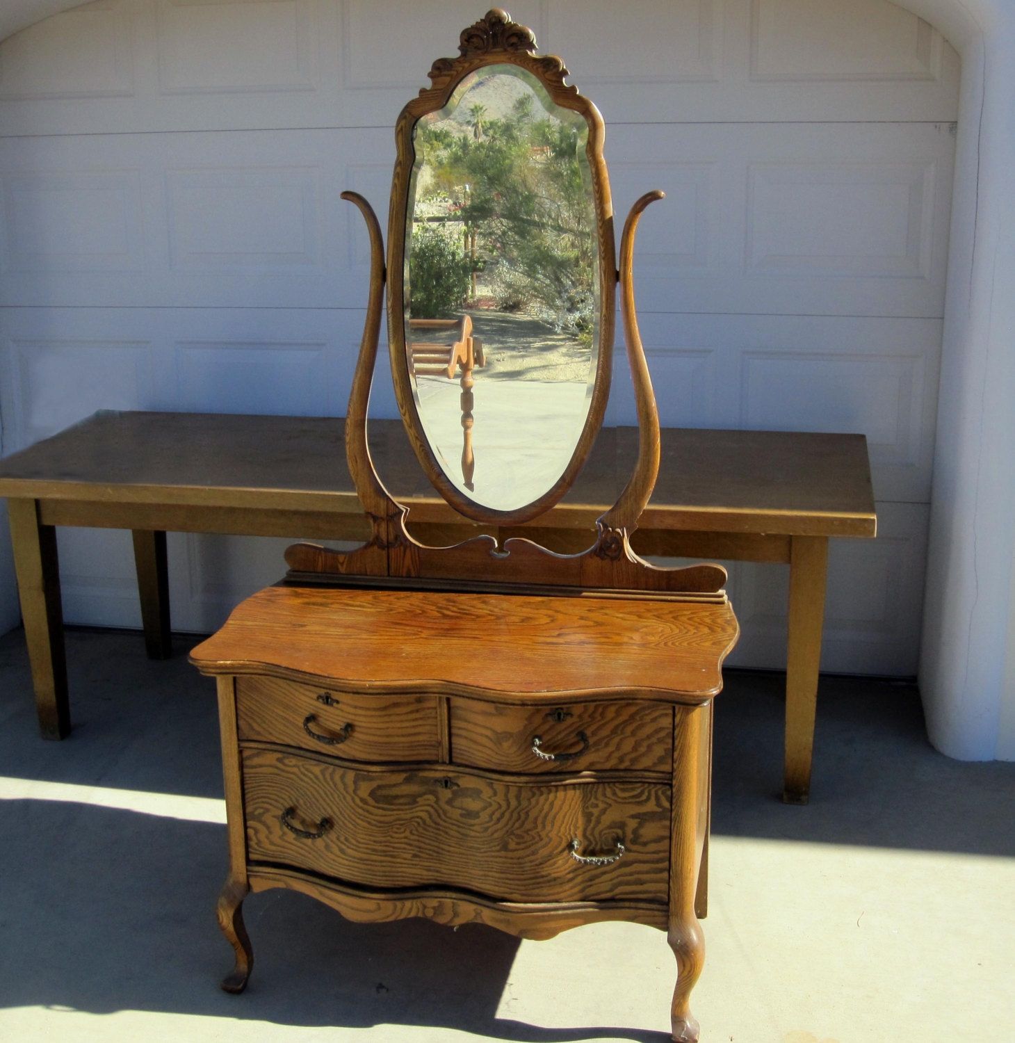 Reserved For Elisa Arielago Antique Oak Three Drawer Dresser For Antique Oak Mirrors (Photo 9 of 15)