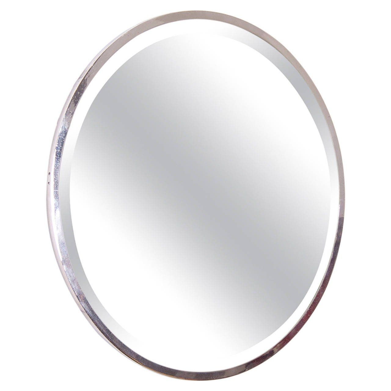 Round Nickel Plated French Art Deco Wall Mirror For Sale At 1stdibs Inside Wall Mirror Art Deco (View 11 of 15)