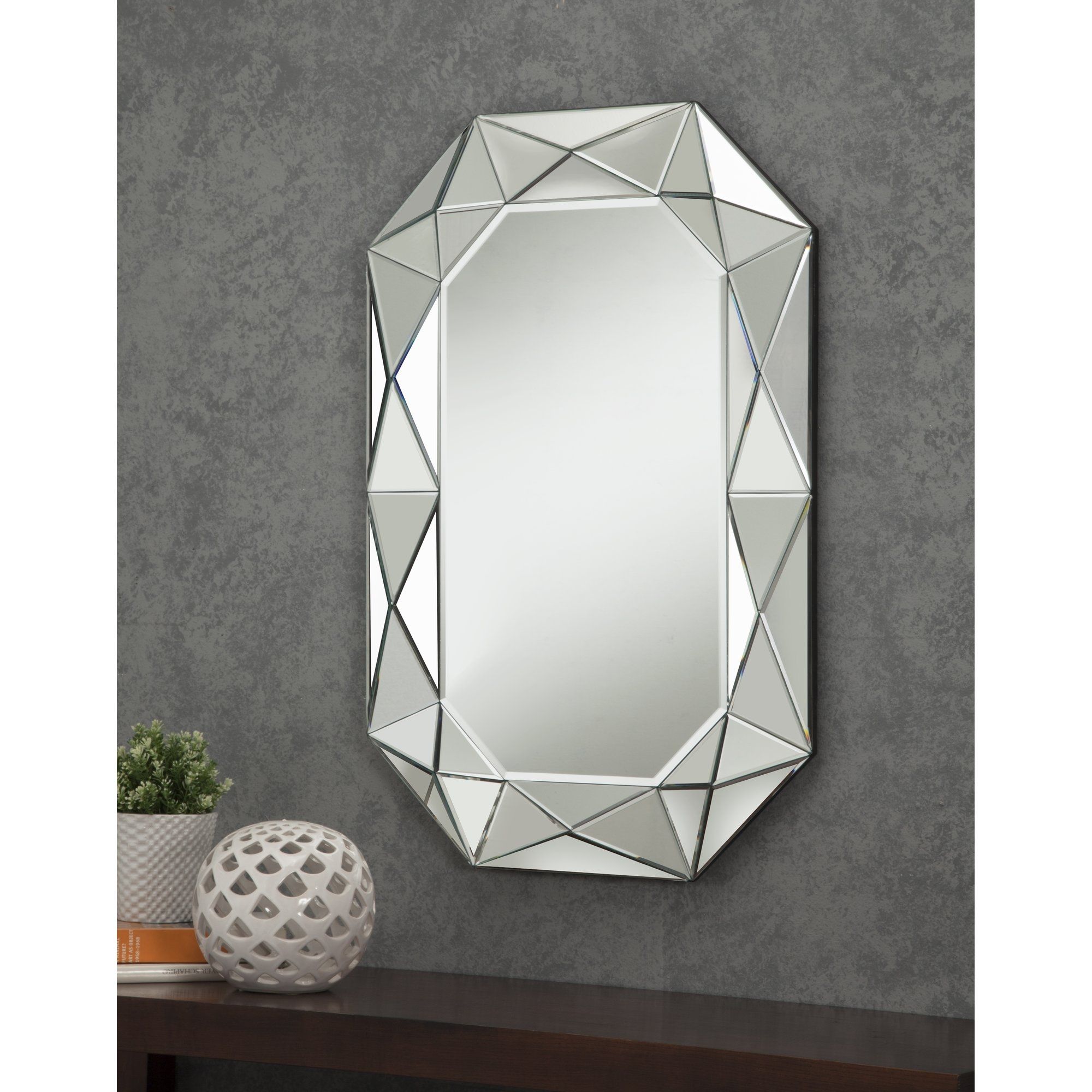 Sandberg Furniture Diamond Cut Faceted Wall Mirror Reviews Wayfair Regarding Odd Shaped Mirrors (View 14 of 15)