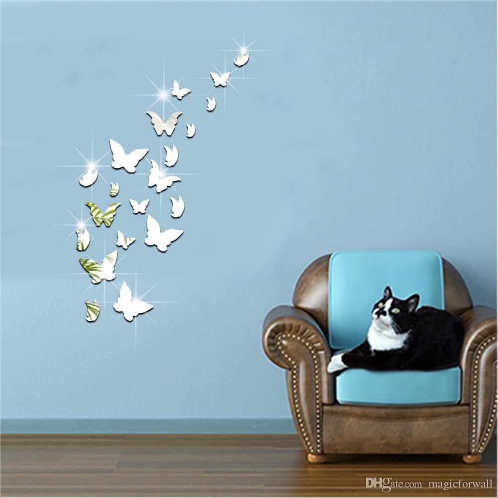 Set 3d Butterfly Mirror Effect Wall Decal Sticker Diy Home With Butterfly Wall Mirror (View 3 of 15)
