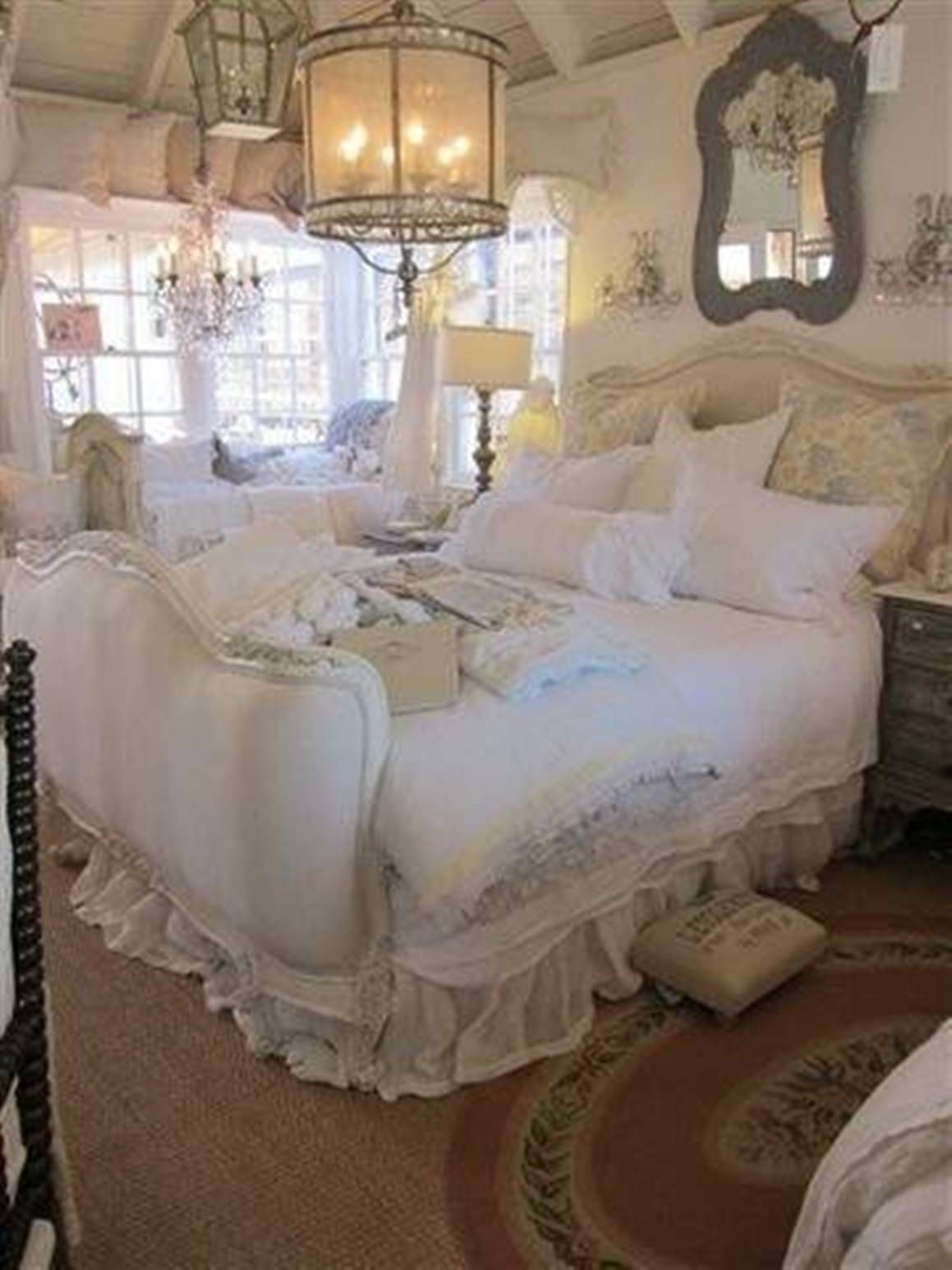 Shab Chic Bedrooms With Lantern And Round Chandelier And Mirror With Regard To Round Shabby Chic Mirror (Photo 10 of 15)