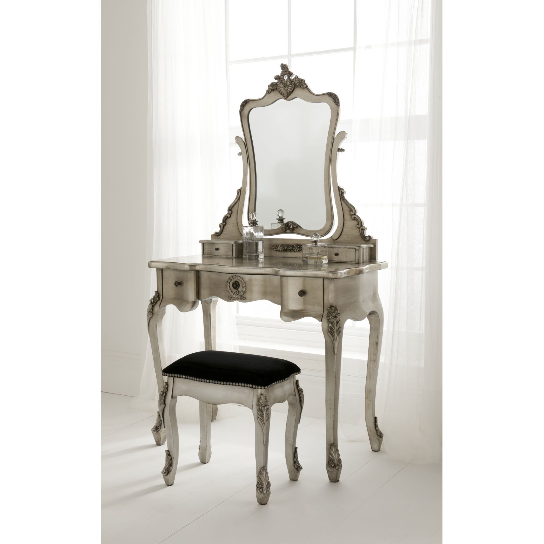 Silver Antique French Dressing Table Set Vintage Pinterest Inside French Style Mirrors Cheap (View 4 of 15)
