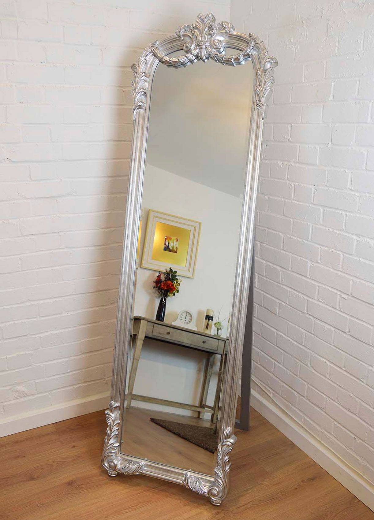 Silver Freestanding Cheval Ornate Mirror 58cm X 178cm Cheval In Free Standing Silver Mirror (View 2 of 15)