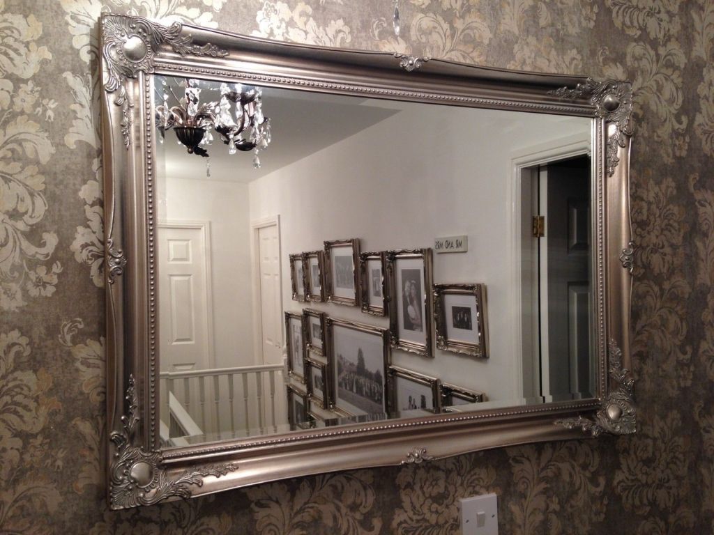 Silver Ornate Framed Long Mirror Crushed Gravel Very Large Silver With Regard To Very Large Round Mirror (Photo 1 of 15)
