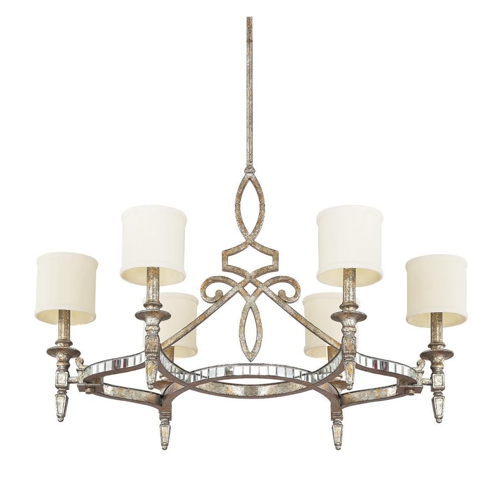 Six Light Silver And Gold Leaf With Antique Mirrors Up Chandelier Pertaining To Antique Mirror Chandelier (View 4 of 15)