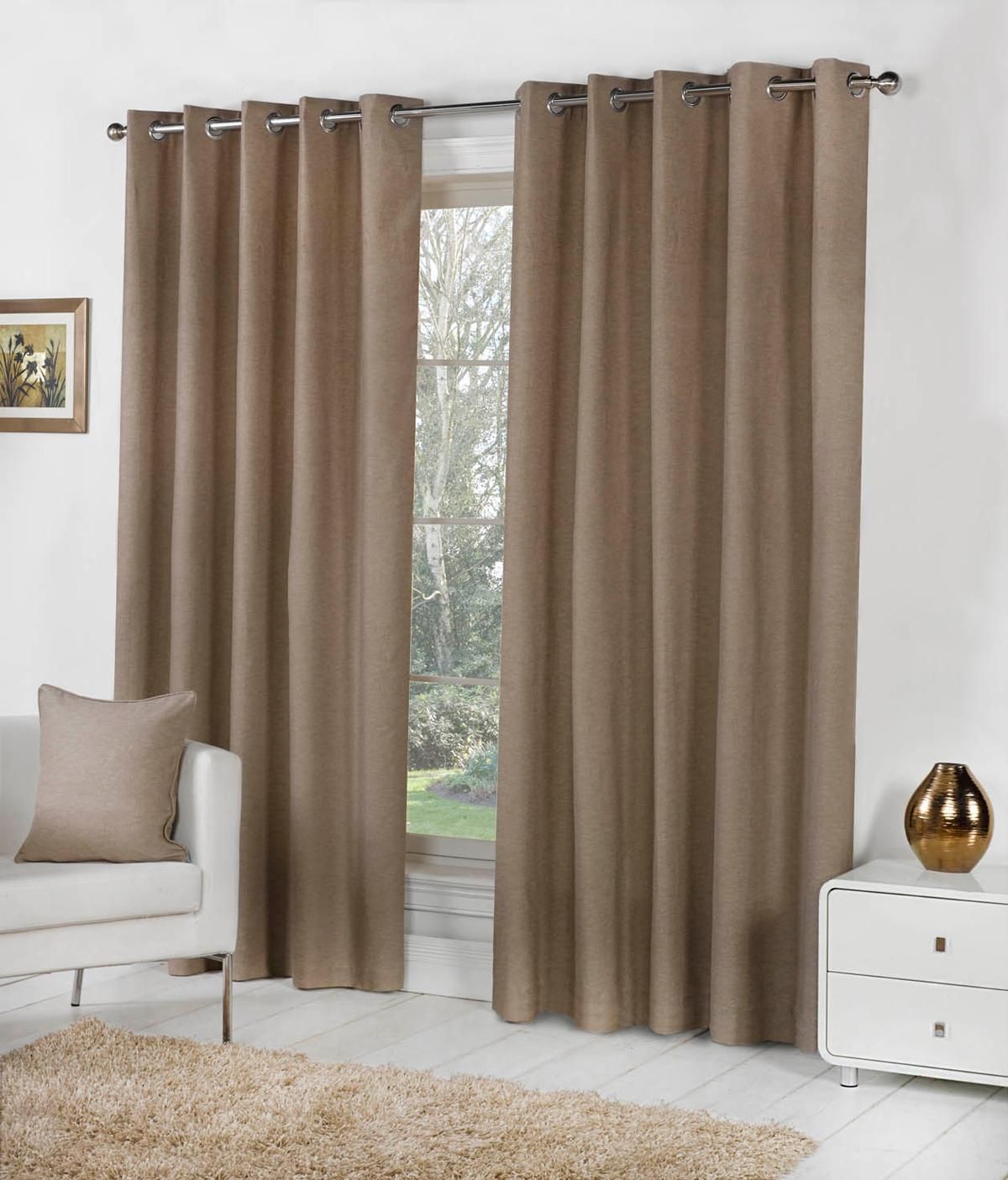 Sorbonne Eyelet Curtains In Taupe Free Uk Delivery Terrys Fabrics For Beige Lined Curtains (View 15 of 15)
