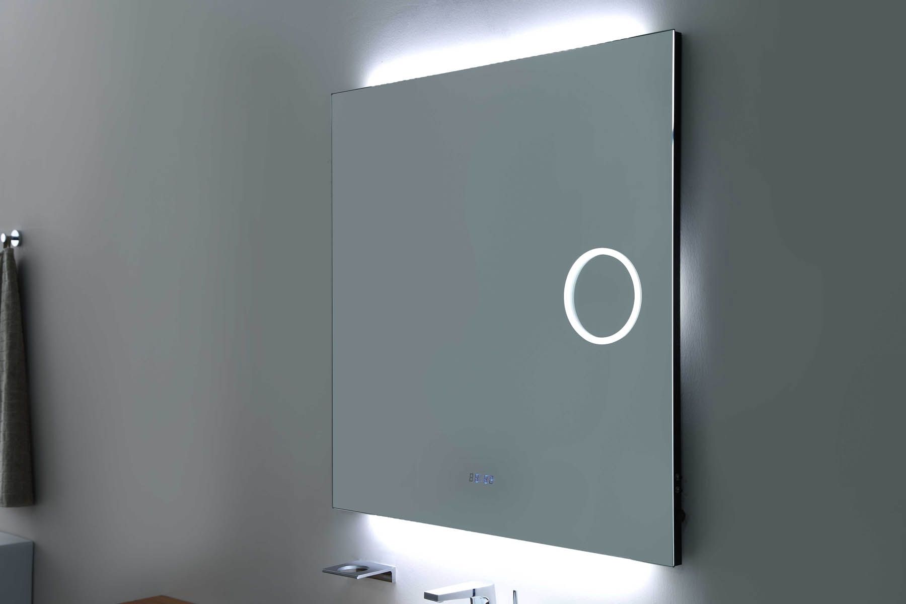 Square Frameless Mirror With Ledmagnier Digital Clockbathroom In Square Frameless Mirror (View 5 of 15)