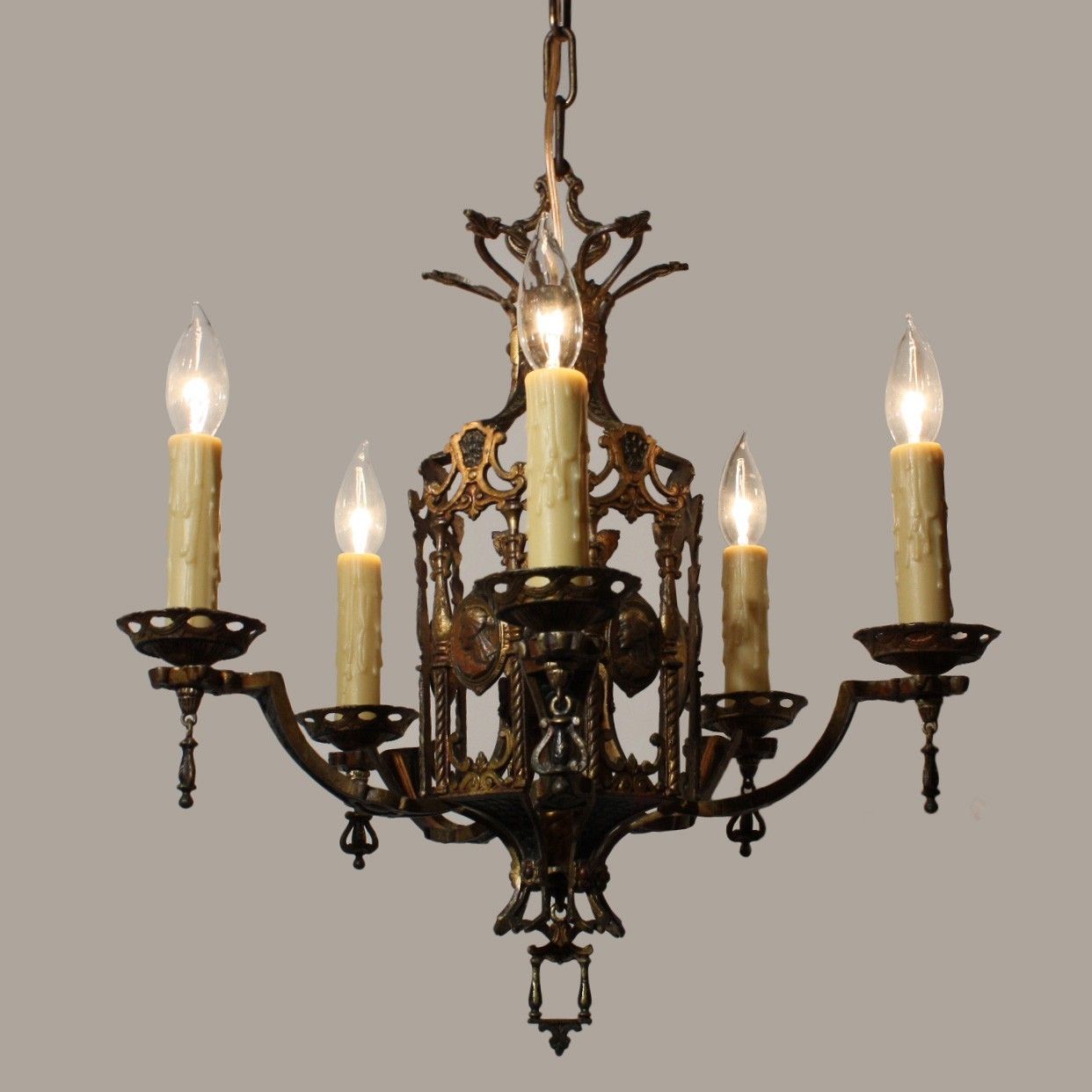 Stunning Antique Egyptian Revival Figural Chandelier With Cameos Inside Egyptian Chandelier (View 3 of 15)