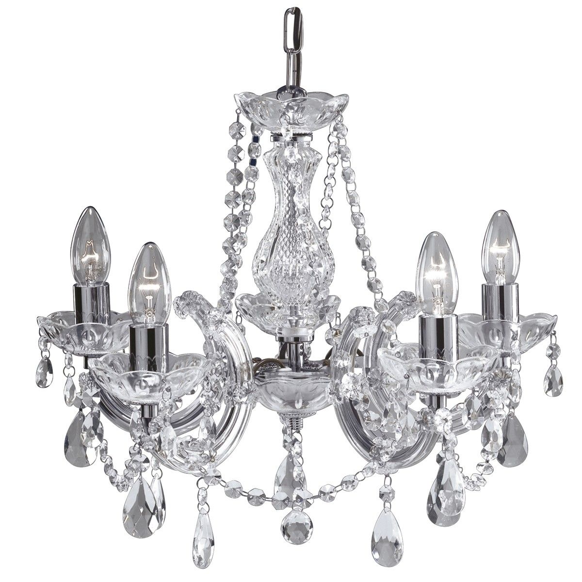 Therese Chrome 5 Light Chandelier With Crystal Drops Inside Chrome Chandelier (Photo 13 of 15)