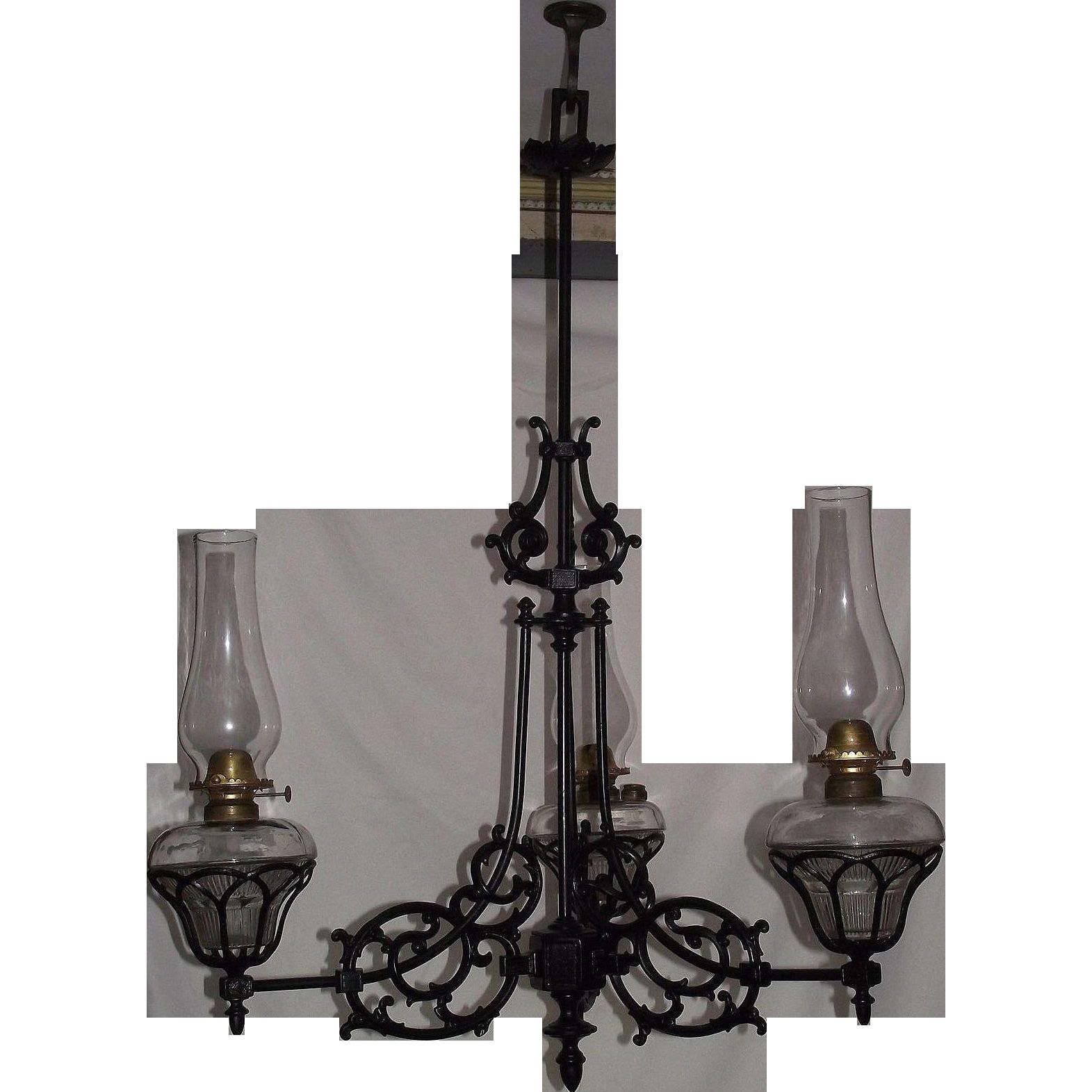 Three Arm Cast Iron Chandelier Model 108 Still In Oil Circa 1868 Within Cast Iron Chandelier (View 7 of 15)