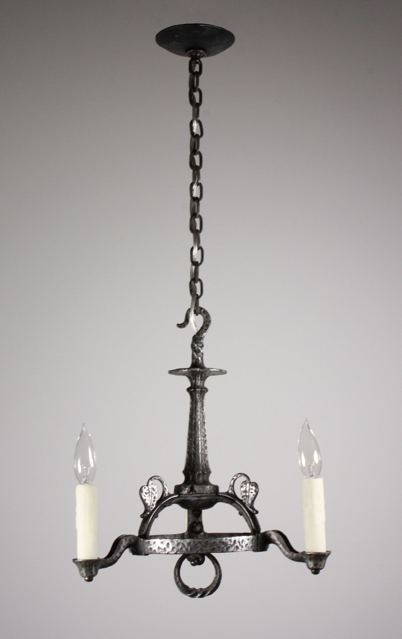 Two Matching Antique Spanish Revival Three Light Chandeliers Cast With Regard To Cast Iron Antique Chandelier (View 14 of 15)
