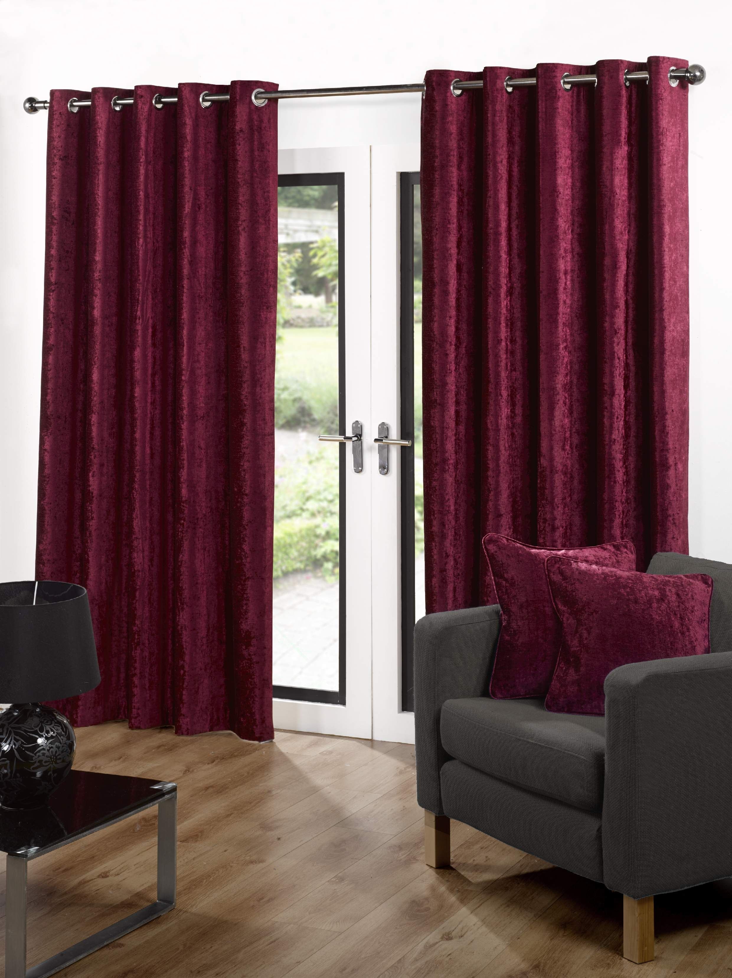 Velvet Eyelet Fully Lined Ready Made Curtains Red Home Throughout Lined Velvet Curtains (View 14 of 15)