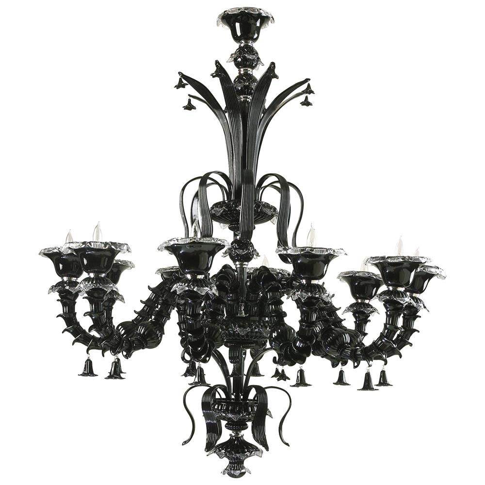 Venetian Gothic Noir Black 10 Light Murano Glass Style Chandelier Inside Black Glass Chandelier (View 11 of 15)