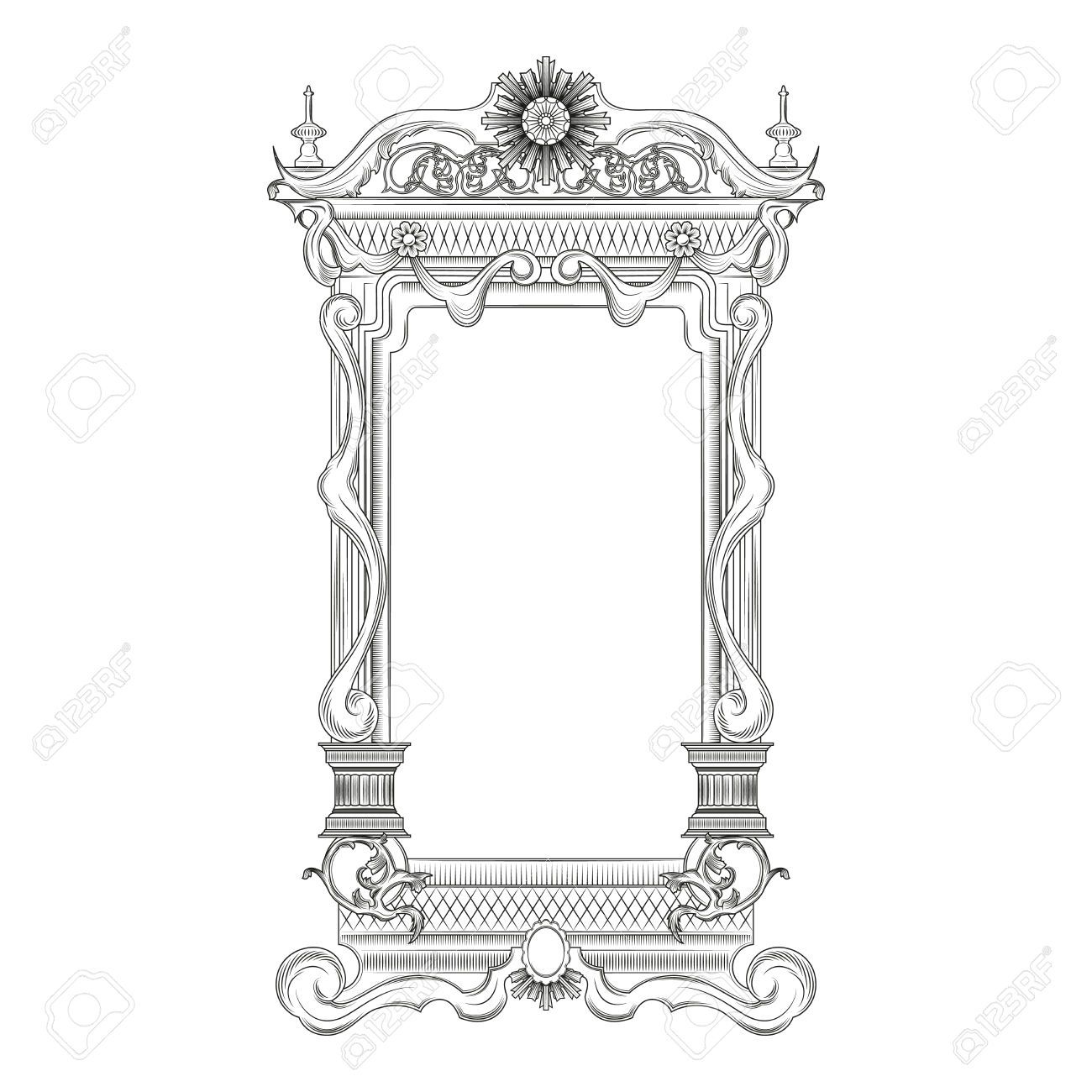 Vintage Baroque Style Mirror Frame Royalty Free Cliparts Vectors Throughout Baroque Style Mirrors (View 6 of 15)