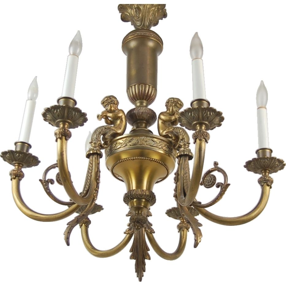 Vintage Romantic French Style Brass Musical Cherub Putti Inside French Style Chandelier (View 11 of 15)