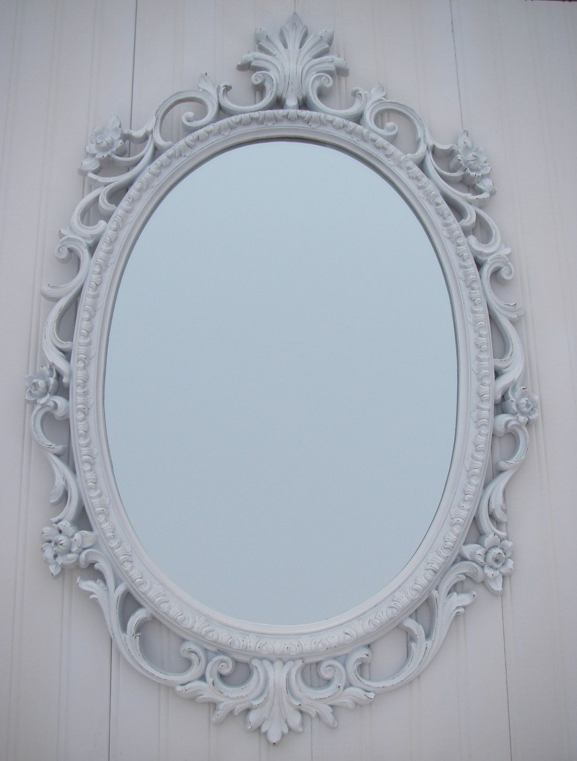 Vintage White Mirror Frame Homco Oval Shab French Country Within White Antique Mirror (View 11 of 15)