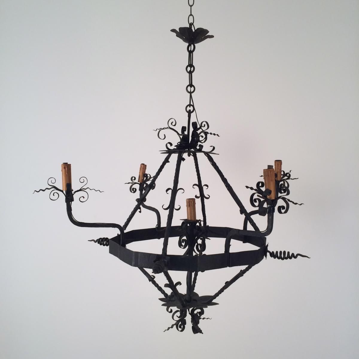 Vintage Wrought Iron Chandelier 1960s For Sale At Pamono Inside Vintage Wrought Iron Chandelier (View 5 of 15)