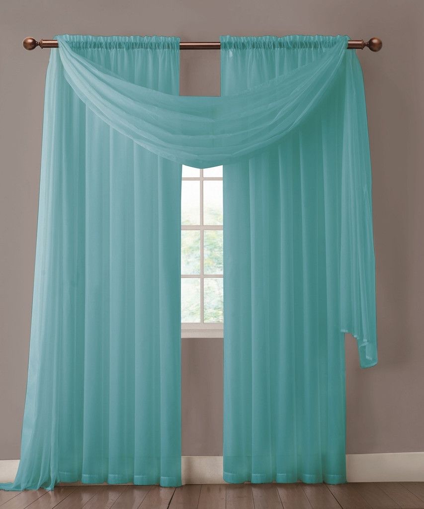 Warm Home Designs Pair Of Turquoise Blue Sheer Curtains Or Extra Inside Extra Wide And Long Curtains (Photo 13 of 15)