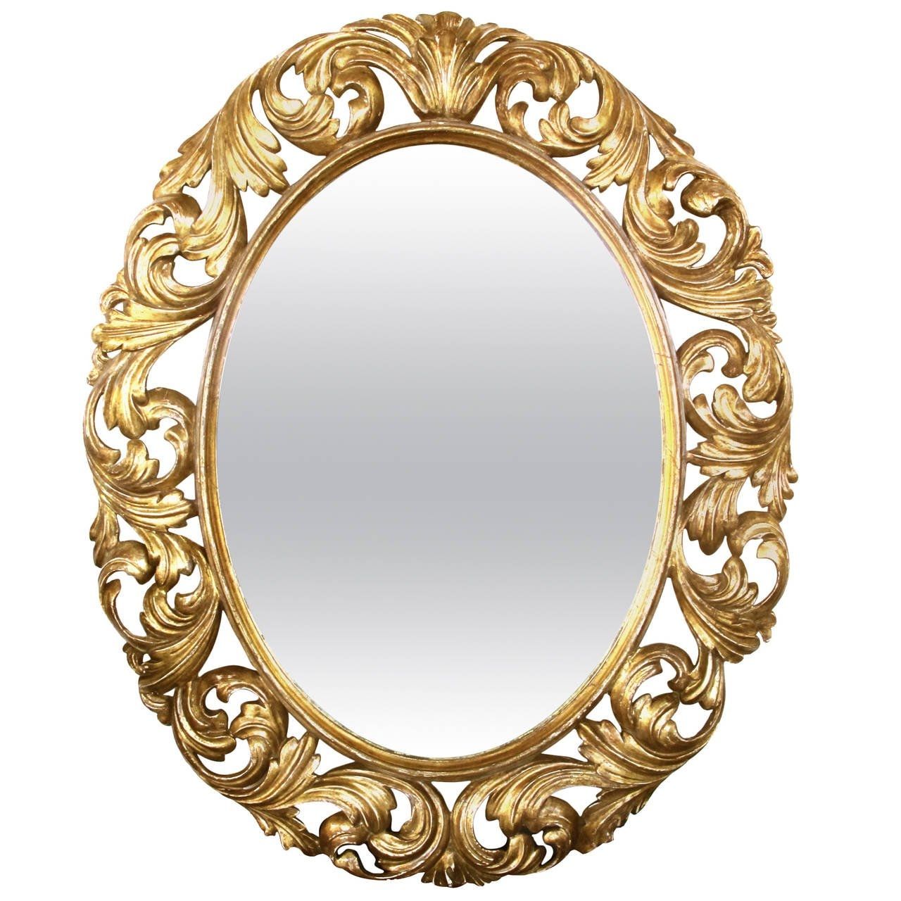 Well Carved Italian Baroque Style Oval Giltwood Mirror For Sale At Regarding Baroque Style Mirrors (Photo 7 of 15)