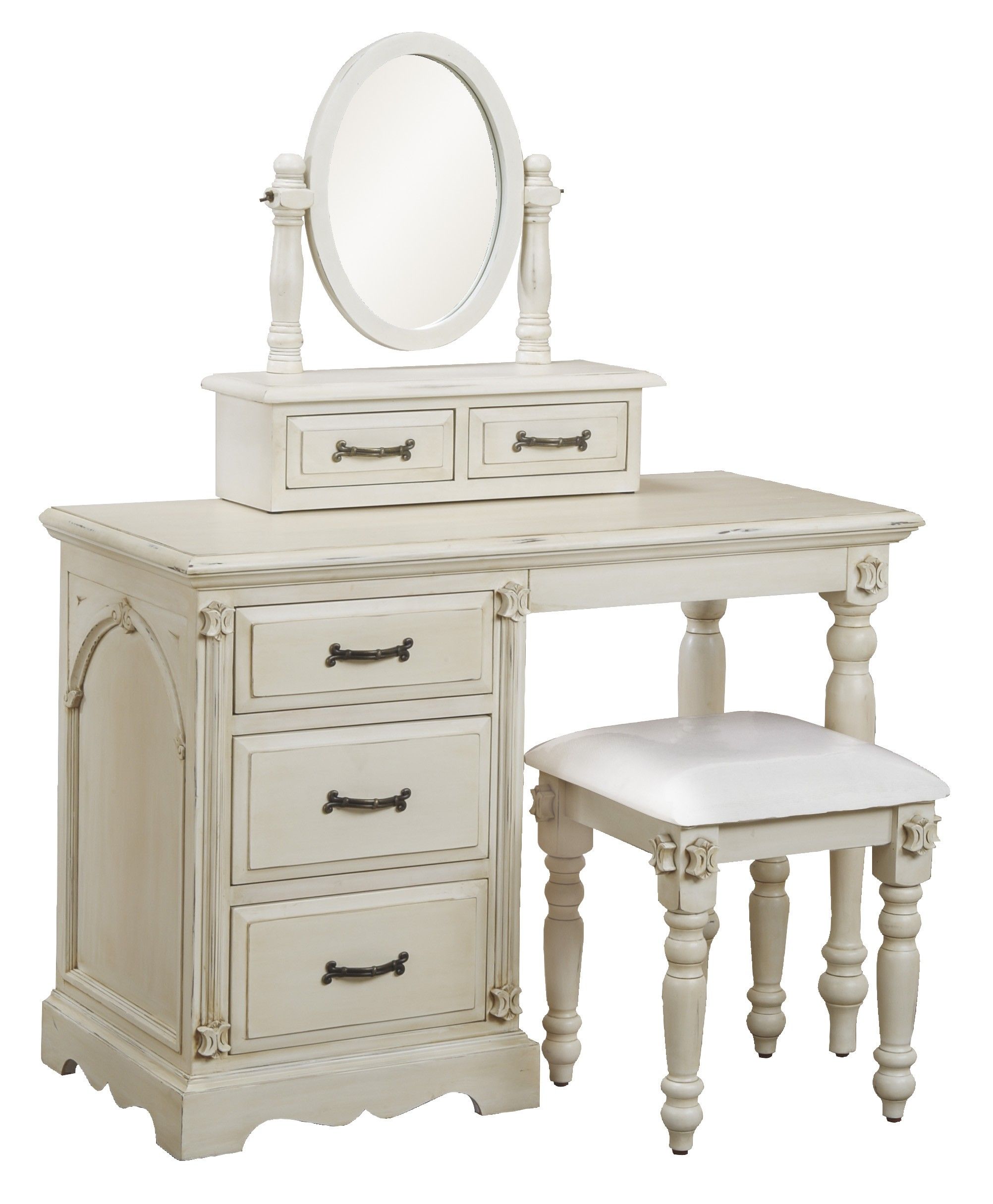 White Wooden Vanity With Drawers And Small Oval Mirror With White Within Small Antique Mirror (Photo 8 of 15)