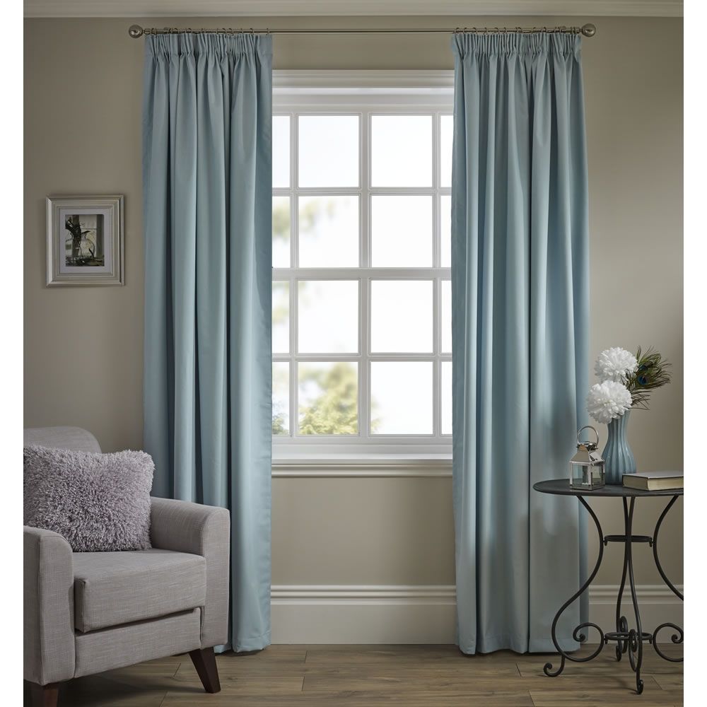Wilko Pencil Pleat Thermal Blackout Curtains Duck Egg 167 X 183cm In Pencil Pleat Blackout Curtains (View 13 of 15)