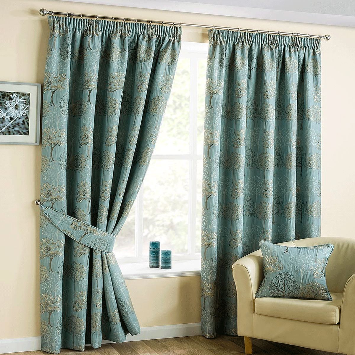 Wood Silk Tree Embroidered Design Arden Readymade Curtains 3 Within Silk Ready Made Curtains (View 12 of 15)