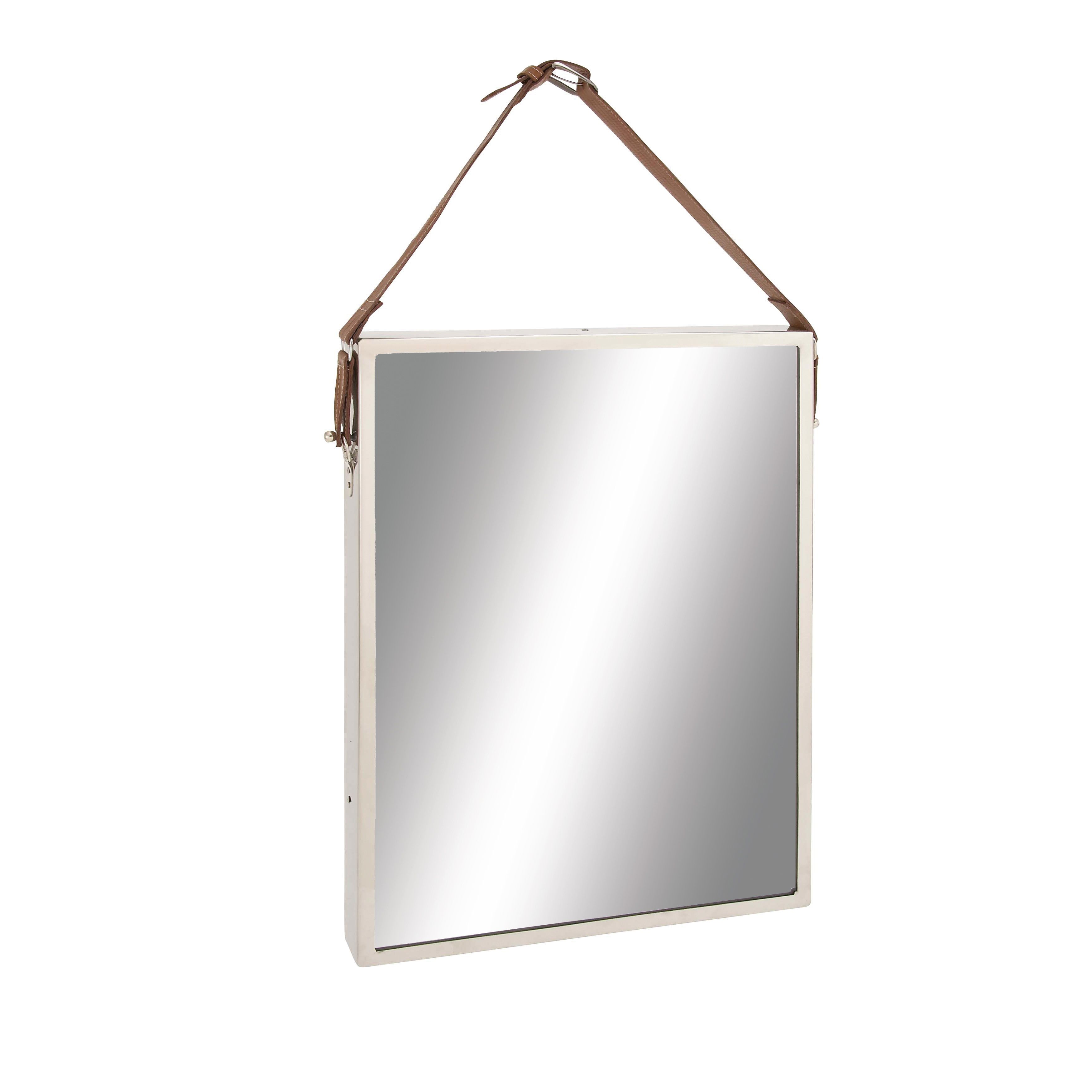 Woodland Imports The Slick Stainless Steel Leather Wall Mirror With Leather Wall Mirrors (View 15 of 15)