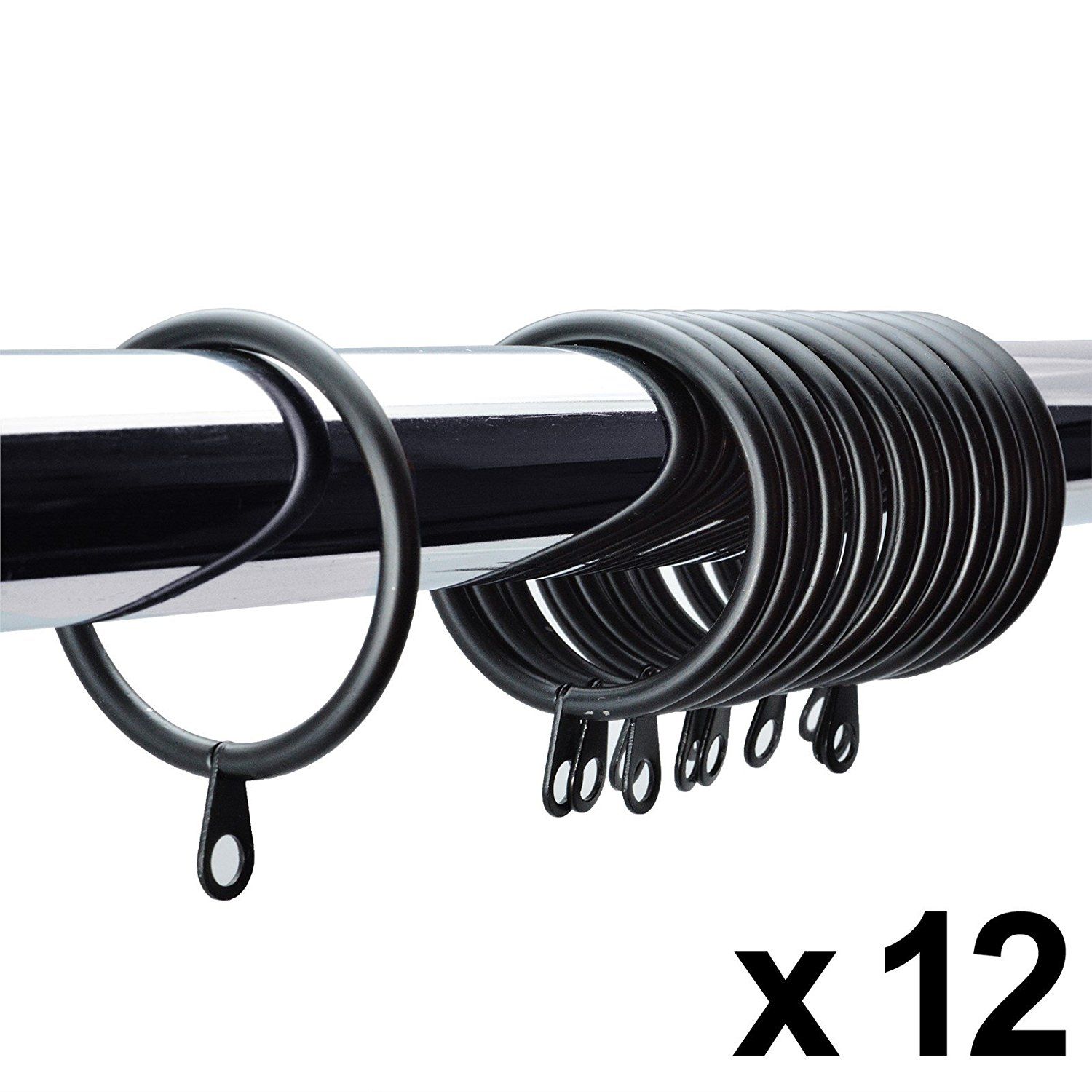 12 X Black Metal Curtain Rings Pole Rod Voile Net Curtains Rings Throughout Black Curtain Rings (View 25 of 25)