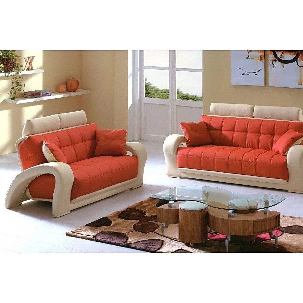 1546 2 Pcs Living Room Set Sofa And Loveseat In Orange And With Regard To Orange Sofa Chairs (View 4 of 15)