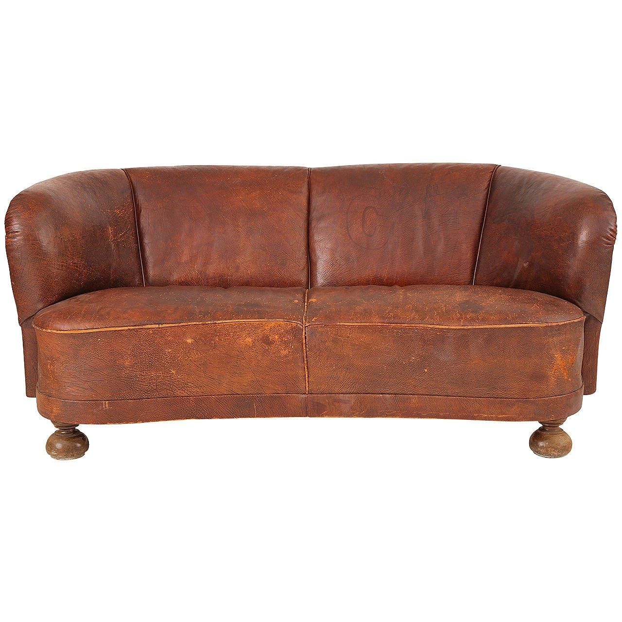 1930s Free Form Danish Leather Sofa After Flemming Lassen For Sale Regarding 1930s Couch (View 8 of 15)