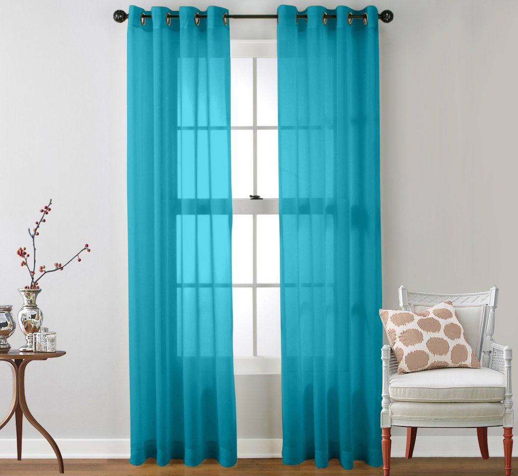 2 Piece Sheer Window Curtain Grommet Panels Ebay Regarding Sheer Grommet Curtain Panels (View 24 of 25)
