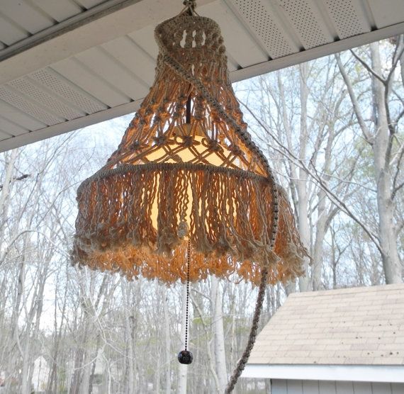 Amazing Well Known Macrame Pendant Lights Throughout Macrame Hanging Lamp Vintage Lighted Chandelier Swag (Photo 10 of 25)