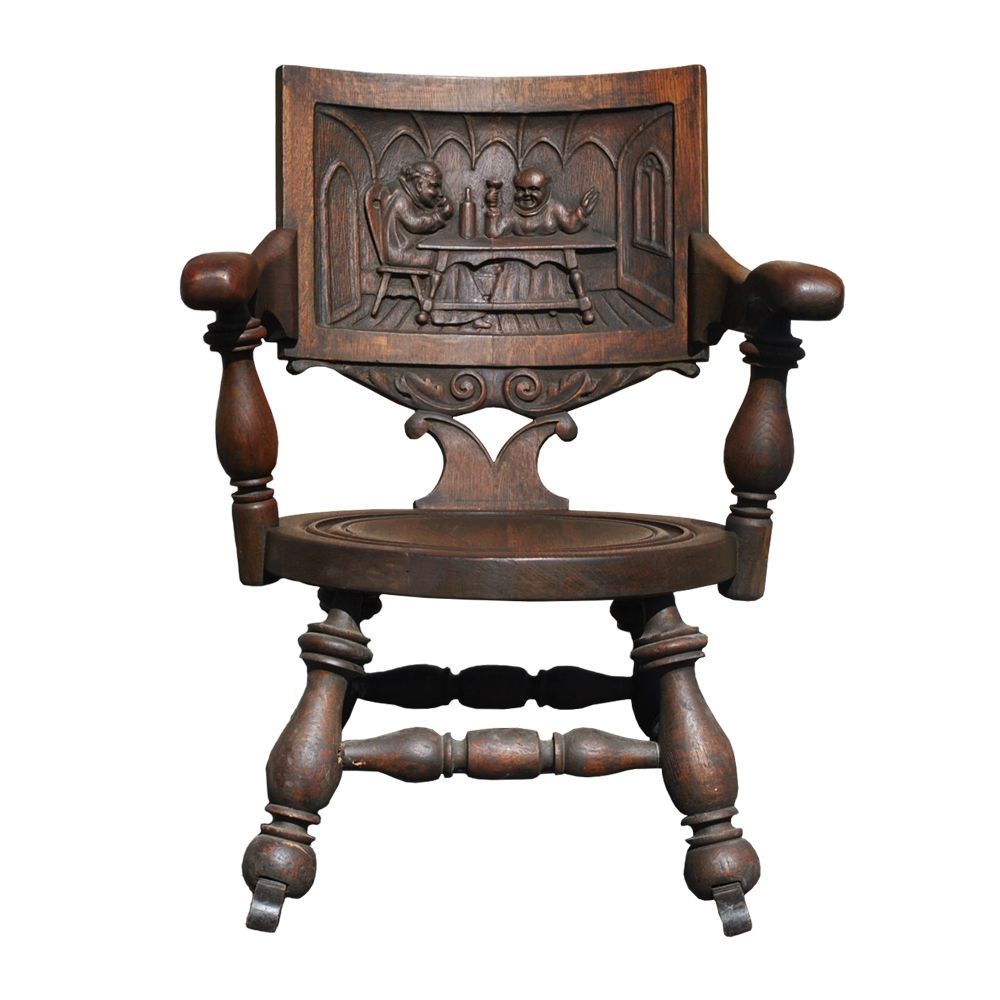 Antique Quarter Sawn Oak George Arndt Carved Rocking Chair In Monk Chairs (View 9 of 15)