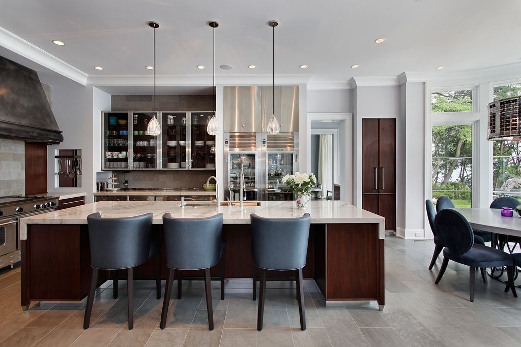 Awesome Favorite Paxton Glass Pendants Regarding Contemporary Kitchen With Crown Molding Highgate Builders (View 11 of 25)