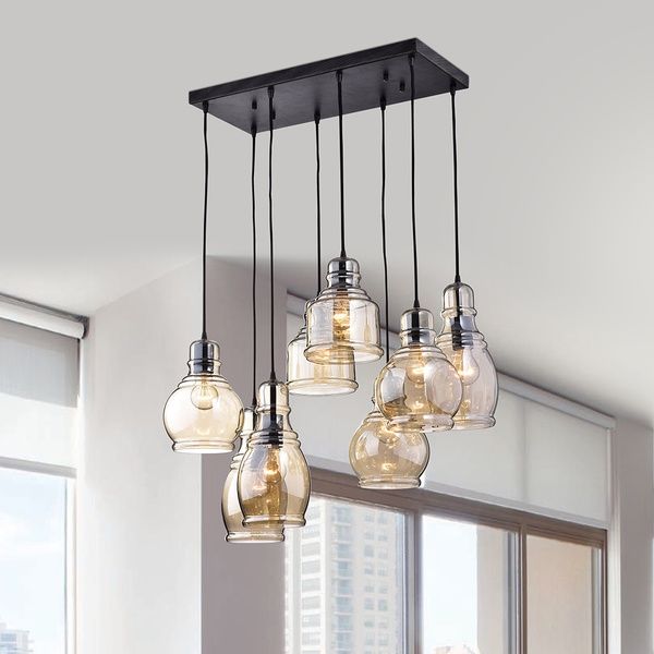 Awesome Latest Paxton Hand Blown Glass 8 Light Pendants With Mariana 8 Light Cognac Glass Cluster Pendant In Antique Black (Photo 19 of 25)