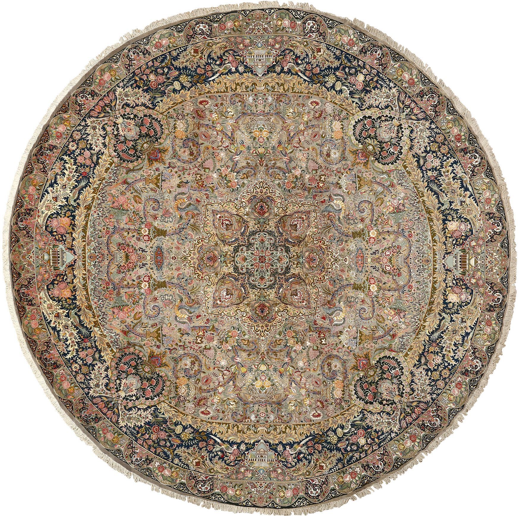 Beautiful Round Vintage Tabriz Persian Rug 51125 Regarding Round Persian Rugs (View 1 of 15)