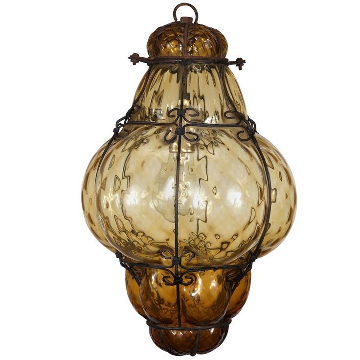 Brilliant Unique Venetian Glass Pendant Lights Pertaining To Vintage Hand Blown Seguso Murano Amber Glass Cage Pendant Light (View 10 of 25)